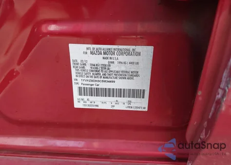 2012 Mazda Mazda6 from USA, damaged, VIN 1YVHZ8DH3C5M34499
